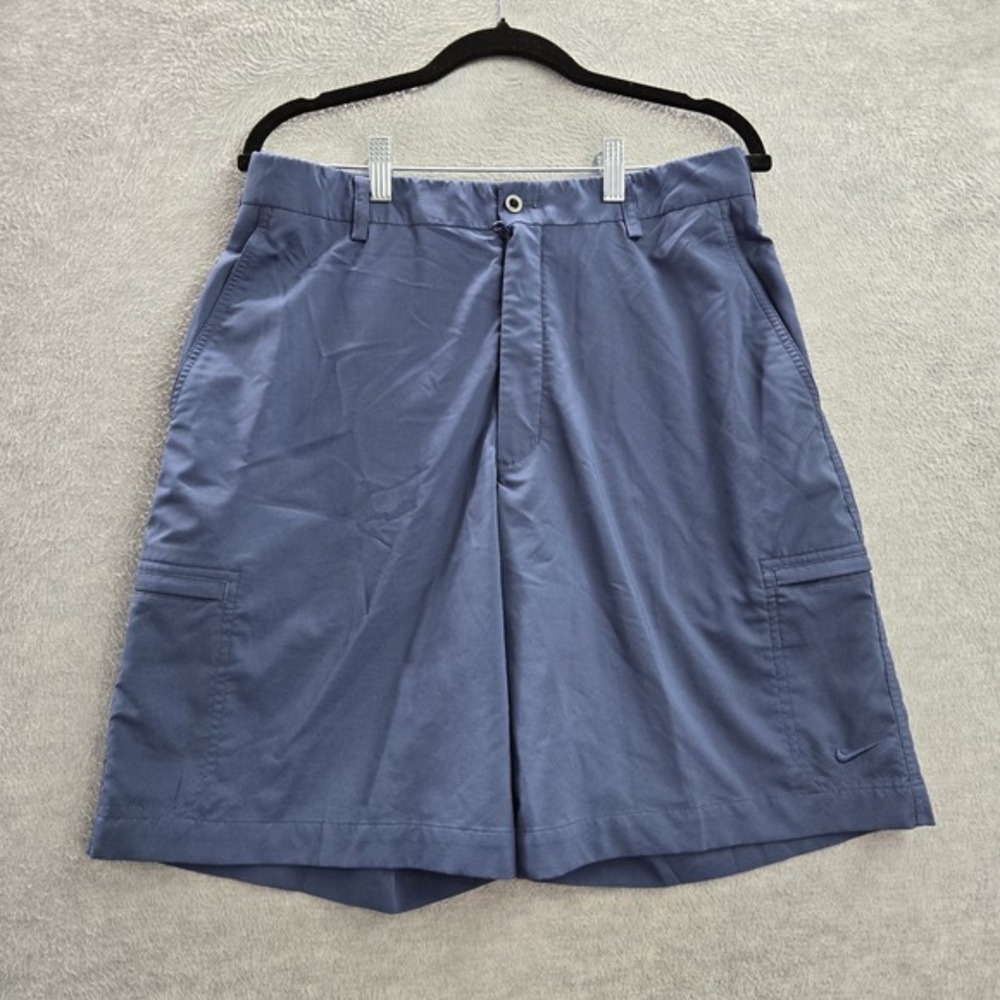 Nike Golf‎ Men Activewear Shorts 32 Blue Cargo Swoosh Embroidery Logo 10" Inseam